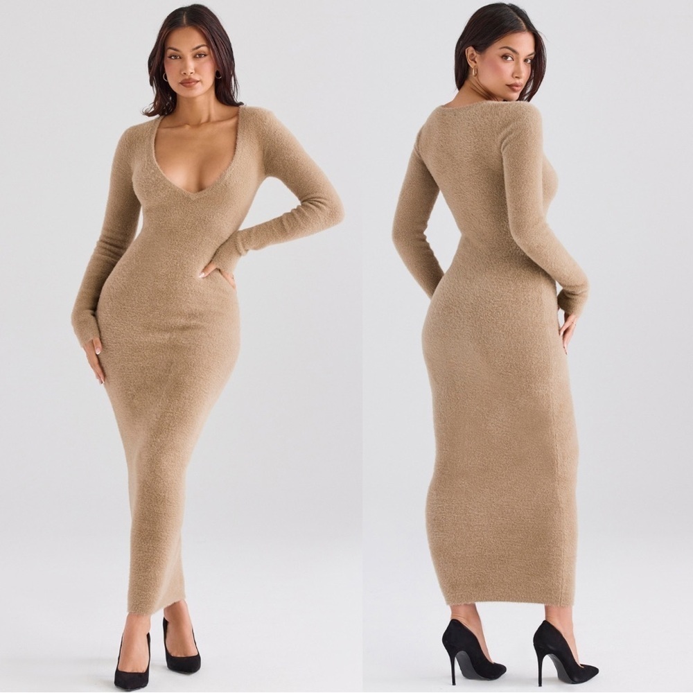 House of CB Lucille Camel Fuzzy Maxi Dress